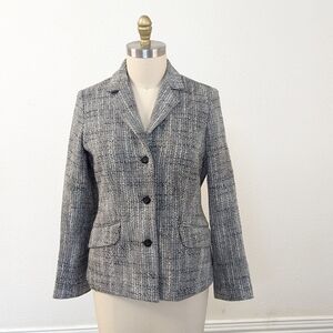 Neiman Marcus Tweed Wool Blend Jacket Gray 10 Business casual classic preppy